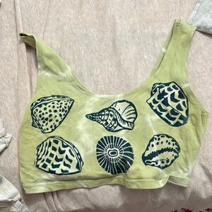 Green Hawaiian Crop Top with Seashell Print